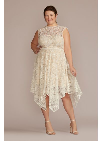 High Neck Lace Asymmetrical Plus Size Dress - The charming open back detail of this delicate